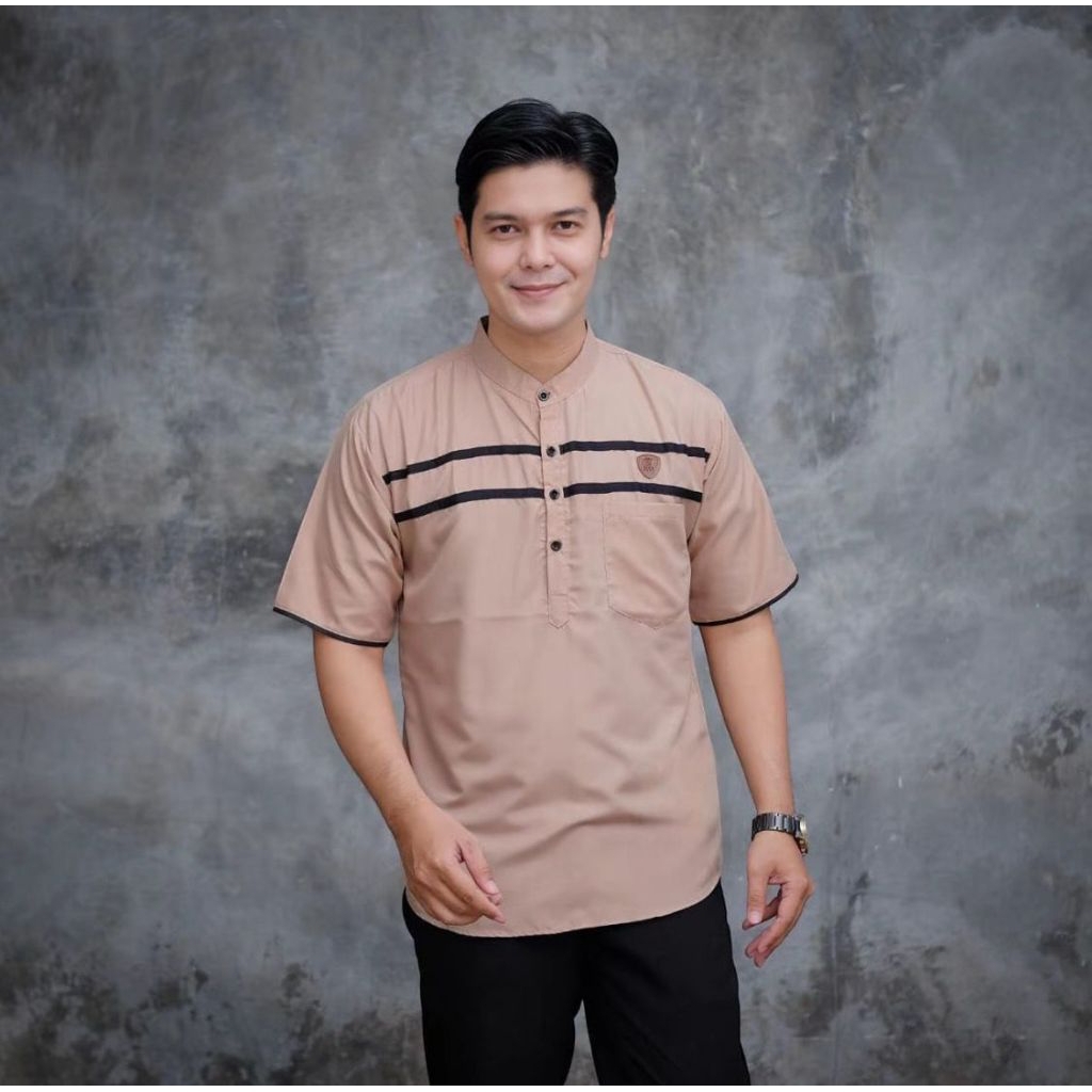 Baju Koko Pria Dewasa Lengan Pendek Kurta List Dua Kombinasi KEKINIAN TERLARIS