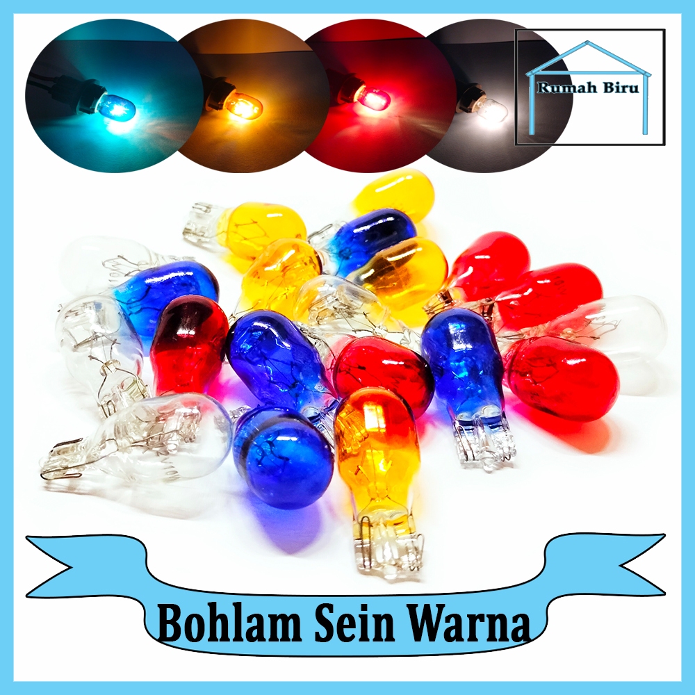 Lampu Bohlam Sein Warna 10Watt / Bohlam Sen Warna T10 / Lampu Bohlam Sein Warna Biru 12Volt 10Watt