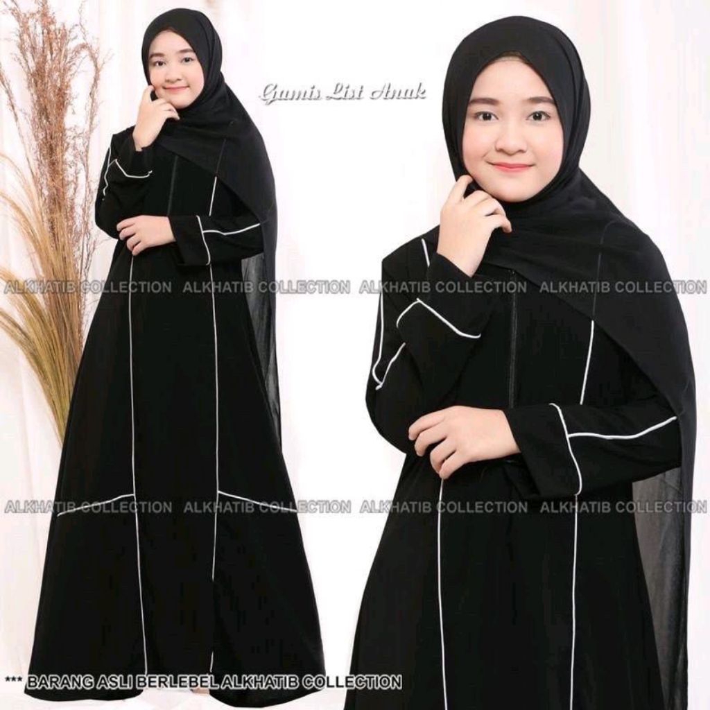 Abaya Anak List Putih Kids Jetblack Exclusive Alkhatib Collection