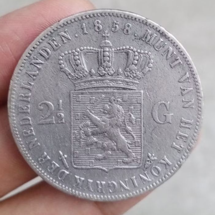 koin perak 2,5 Gulden Willem 3 thn 1858