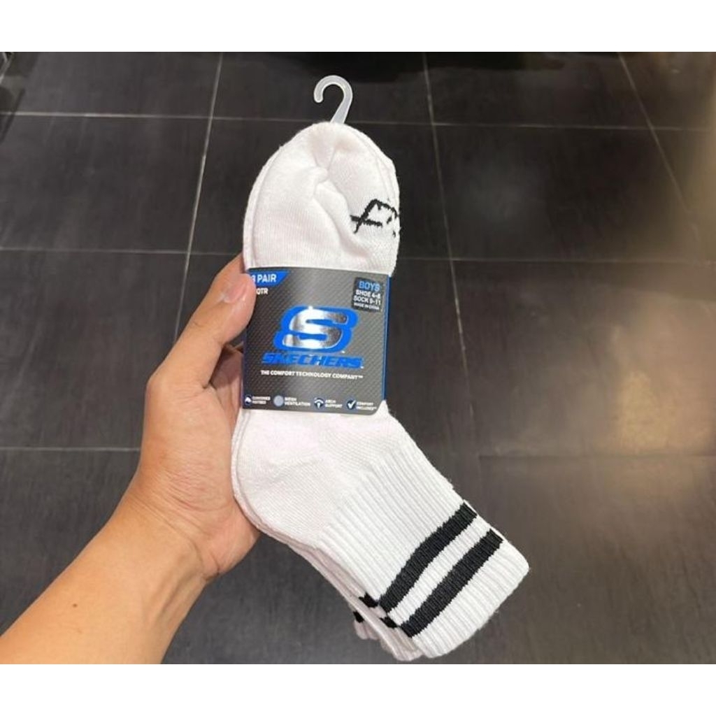 SKECHERS Kaos kaki putih anak size 27-35 / 3 pasang
