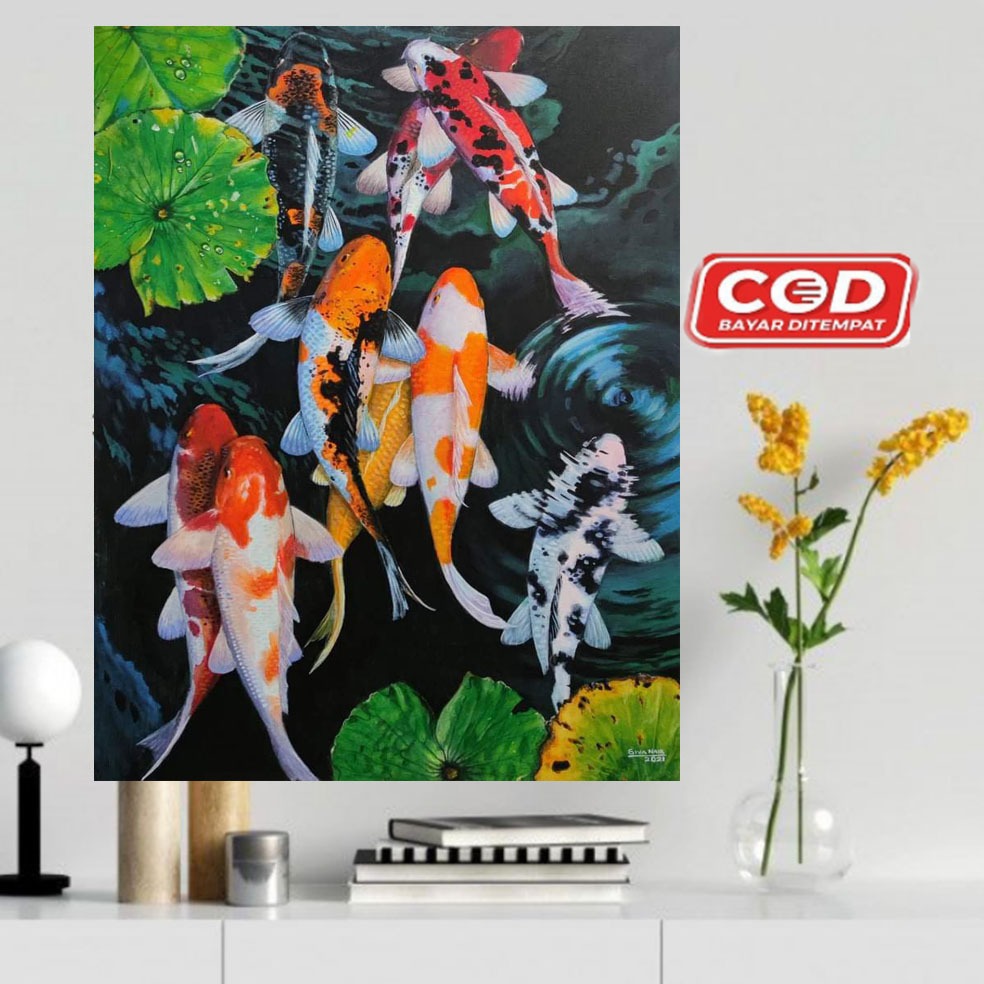 HIASAN DINDING IKAN KOI/POSTER KAYU IKAN KOI 9/PAJANGAN DINDING RUMAH IKAN KOI/WALLDECOR/POSTER IKAN