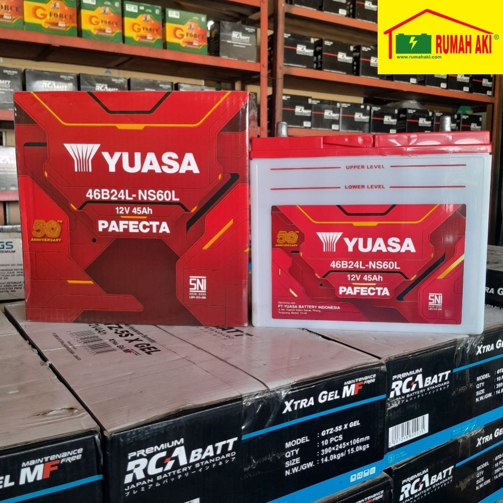 (Top Brand) YUASA NS60L - 45 AH II AKI BASAH UNTUK MOBIL COROLLA SERIES (1996-2002), CORONA SERIES, 