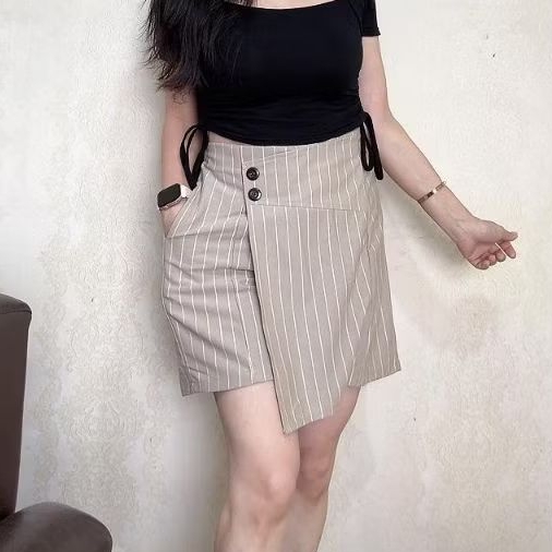 Rok Celana Salur terbaru Korean miniskirt wanita casual santai dewasa