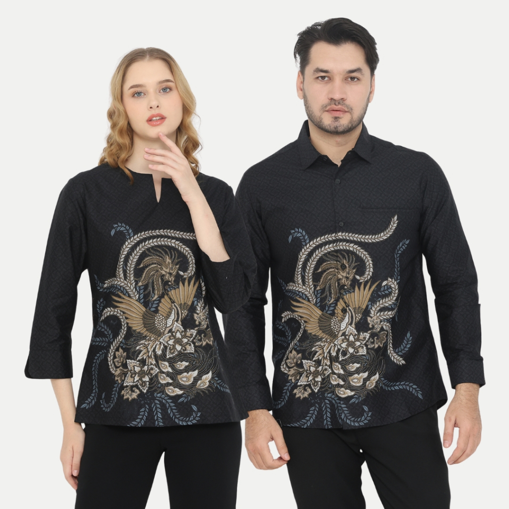 Dancus Batik Couple Atasan Batik Pria dan Wanita Warna Hitam OLR307