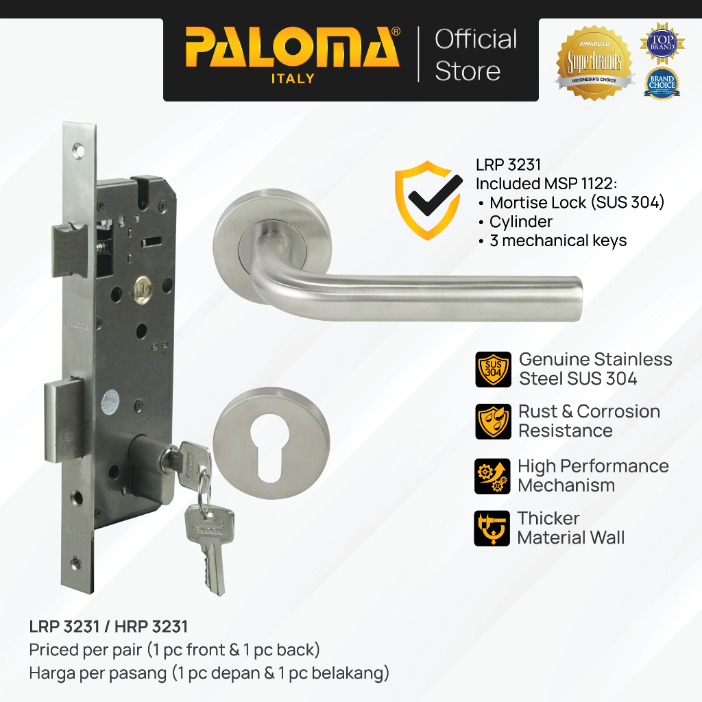 PALOMA Gagang Pintu Door Handle Pintu Roses Lever Engkol Pisah Misah Paket Kunci Pintu Lockset Lock 