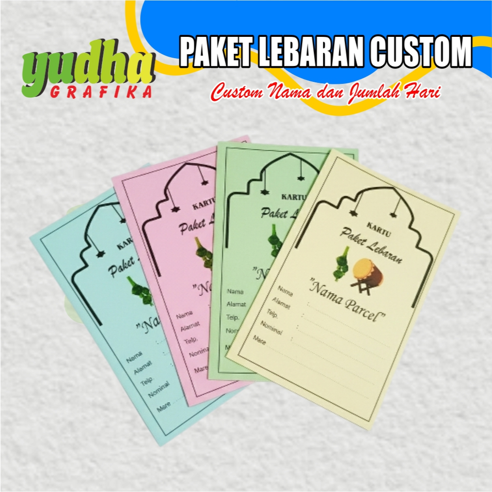 Kertas kartu Iuran/Paket Lebaran Costum (isi 100 lembar) Gratis Desain Bebas Nama Sendiri