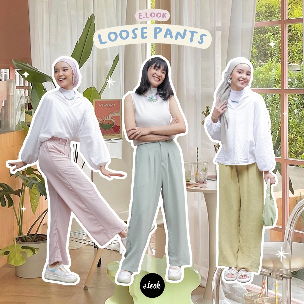 E.Look Culotte Pants Celana Kulot Wanita Loose Pants Airflow Adem Flowy Simple Casual Hangout Kantor
