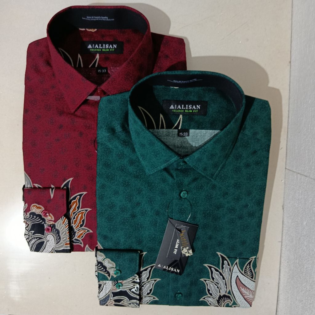 Alisan Batik Printing Motif Sayap Burung Lengan Panjang Slimfit