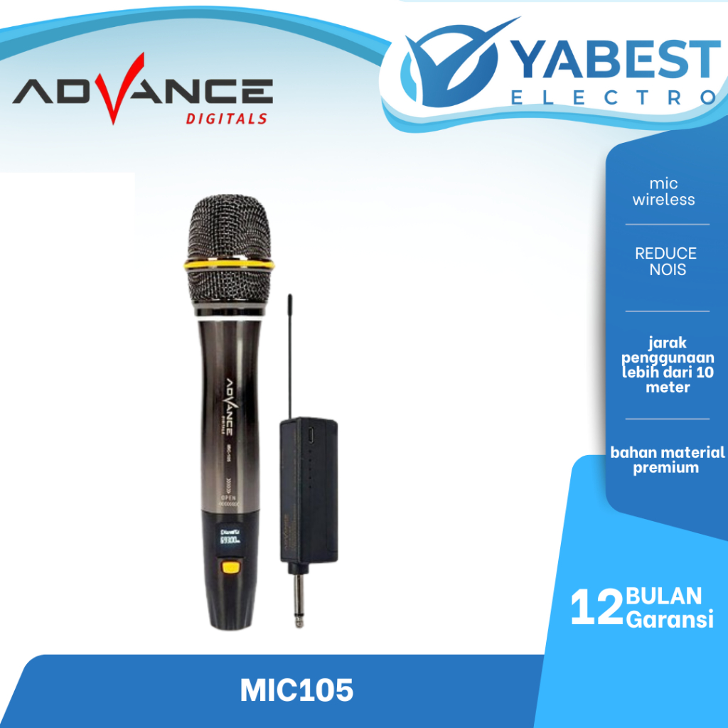 Microphone Profesional Advance MIC-105 / MIC105 Mic Wireless Silver Metalic