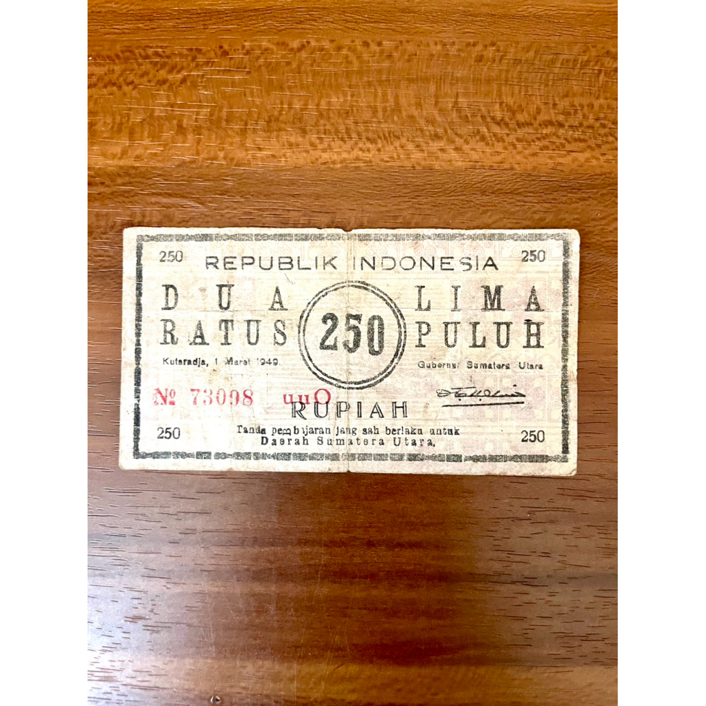 Uang Kertas 250 Rupiah 1949 ORIDA Sumatera Utara, Koleksi Kuno