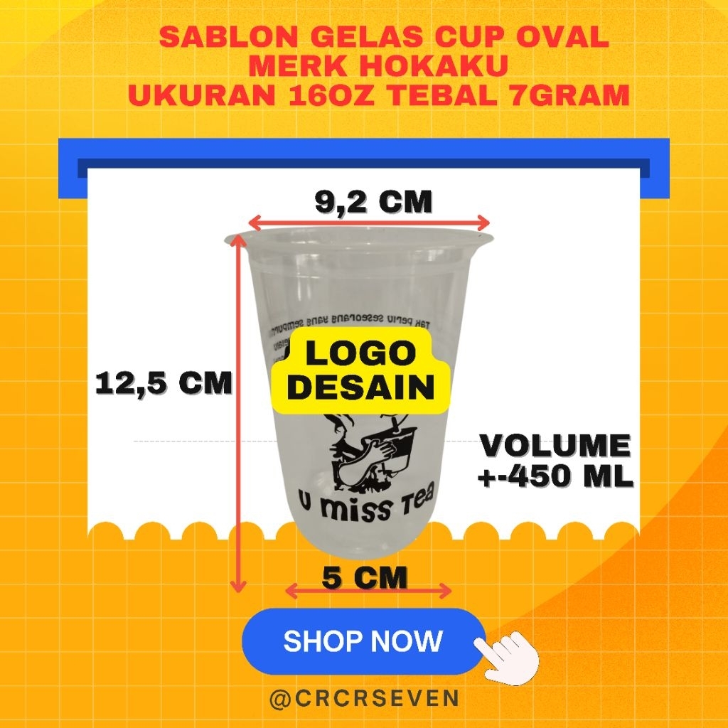 Tokolestari.Id Sablon Gelas Cup Oval Slim Ukuran 16Oz 7Gram Isi 500Pcs