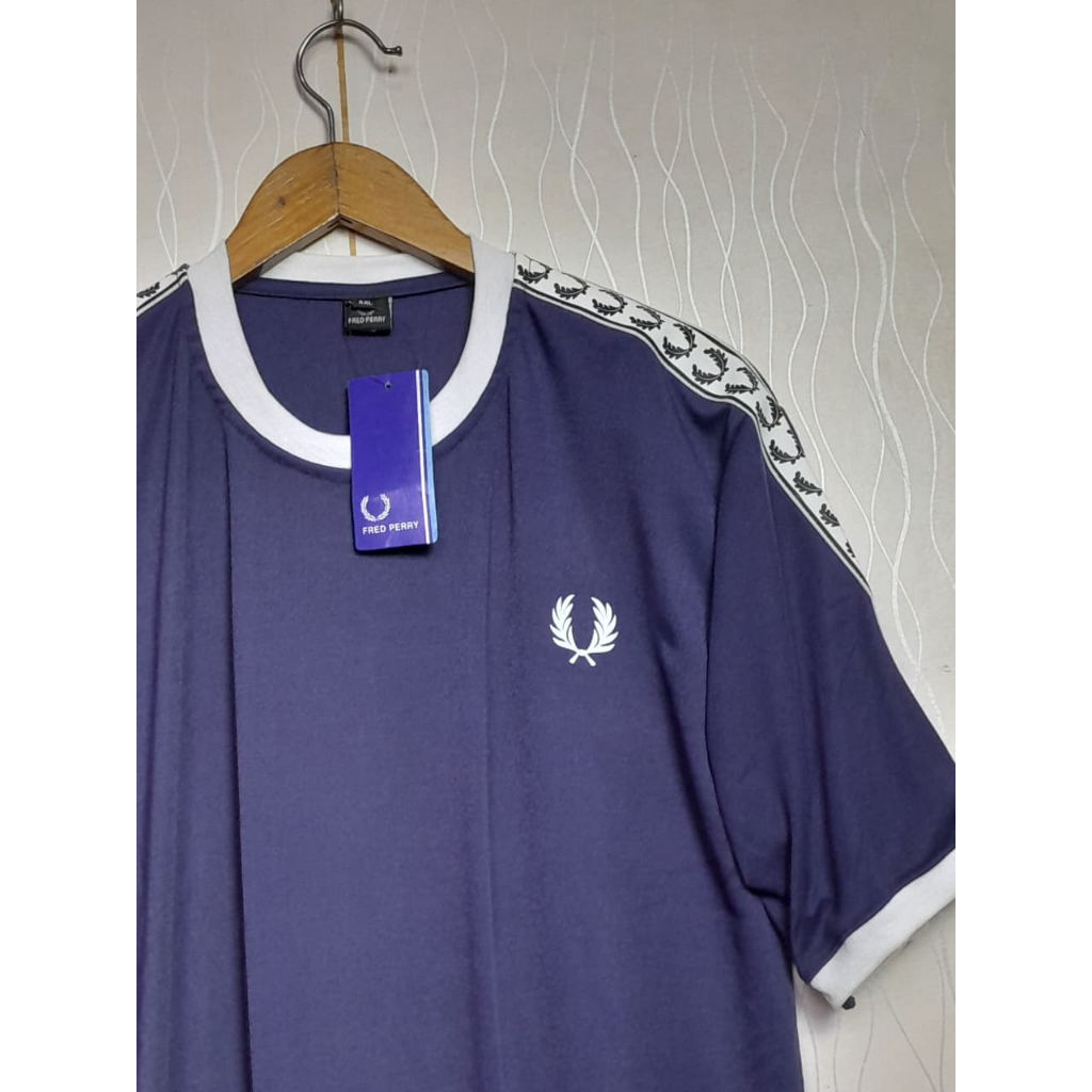 Fred Perry Navy Taped Ringer Tee Pria Wanita / Kaos Premium Full Tag Terlaris / Atasan Casual Basic 