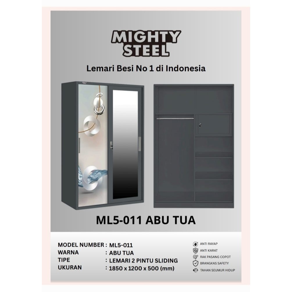 Lemari Pakaian Besi Impor Premium / Lemari Pakaian Besi Murah 2 Pintu / Lemari Baju Besi 2 Pintu Sli