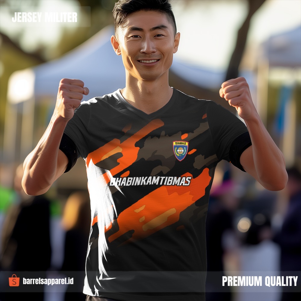 Kaos Jersey Polisi Bhabinkamtibmas Hitam Orange Coklat Motif Abstrak 25