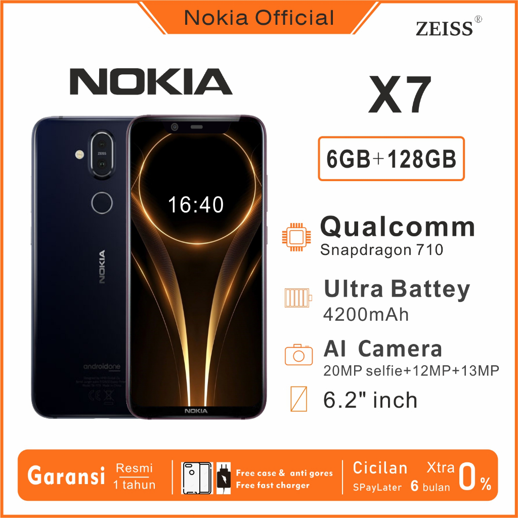 Nokia X7 (8.1) hitam - Ram 6GB + Rom 128GB / dual sim/Nokia android terbaru/Garansi Indonesia  hp mu