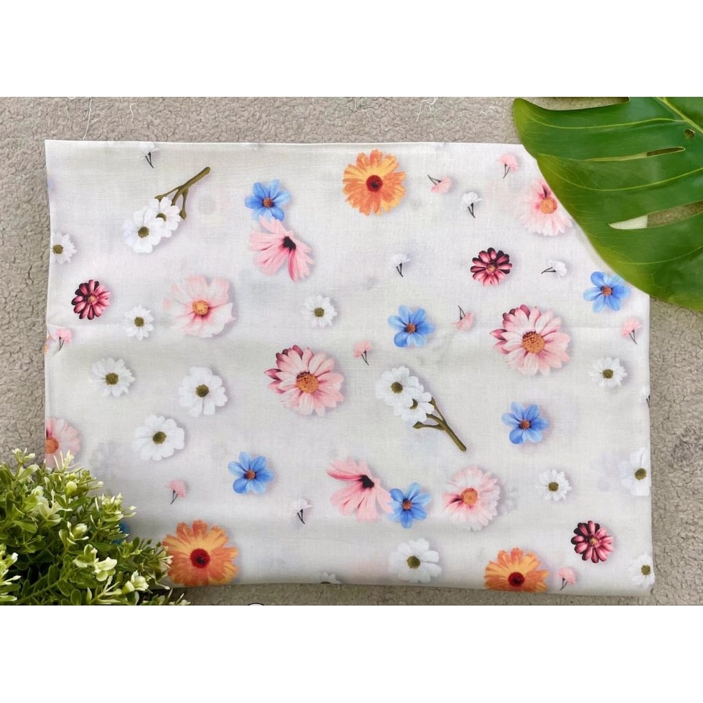 kain katun rayon viscose motif bunga kecil dasar kuning terbaru best seller