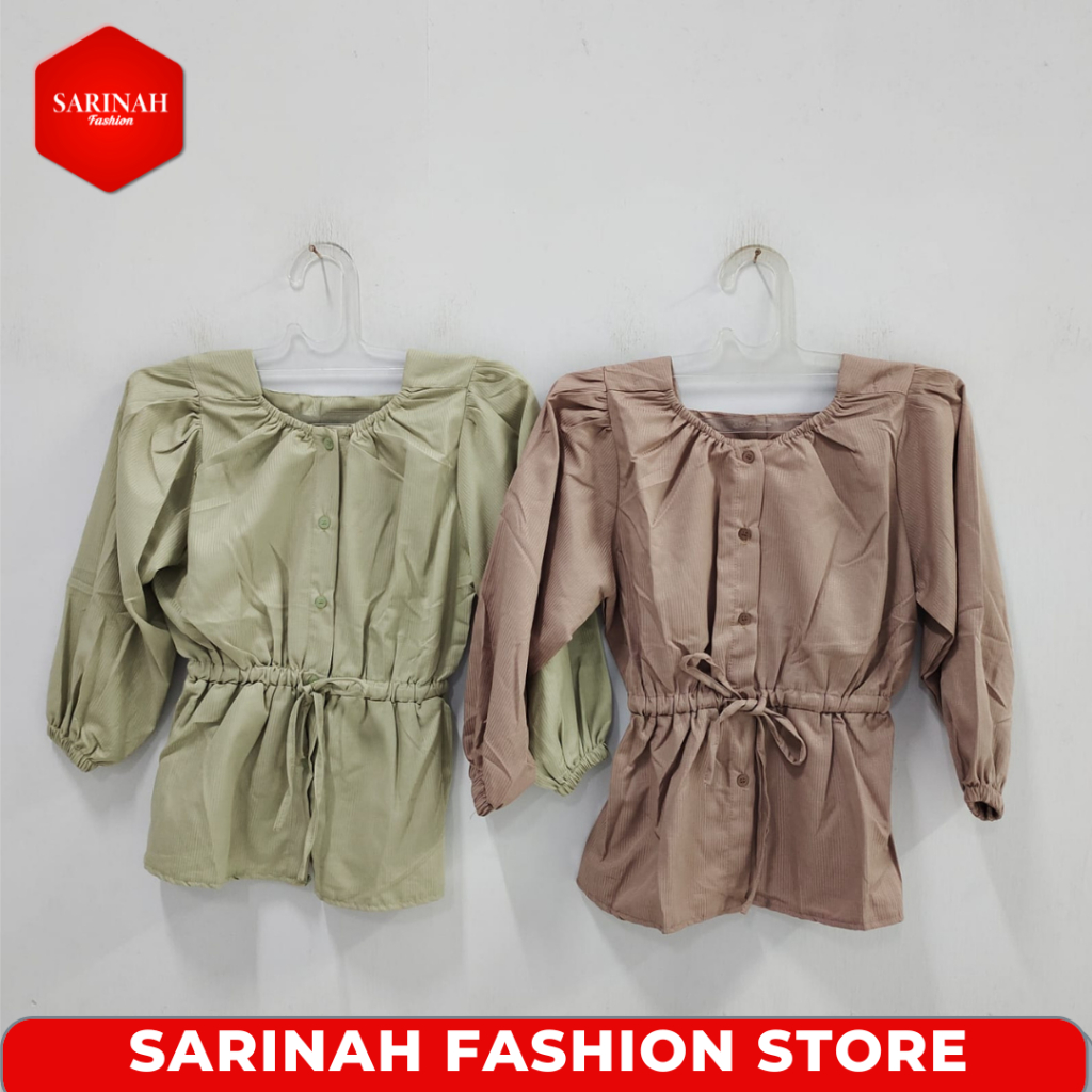 Blus Atasan Wanita Lengan Panjang 7/8 Pinggang Serut