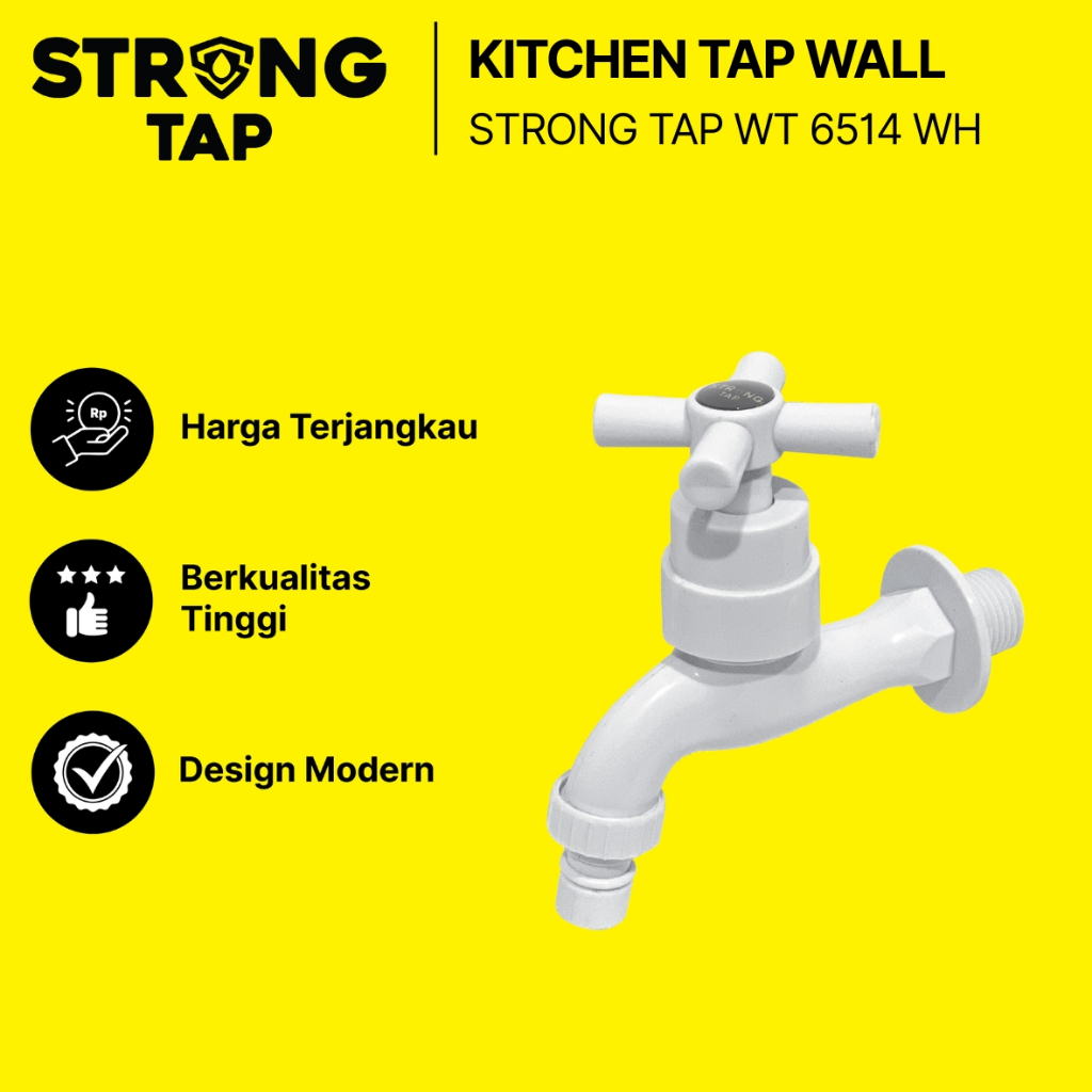 STRONG TAP Kran Air Taman Plastik WT 6514 WH | Stop Kran Tembok Polypropylene Putih | Faucet Outdoor