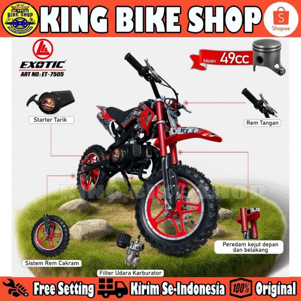 Motor Trail Anak EXOTIC ET 7505 Motor Trill Motor Cross 49 CC Bensin