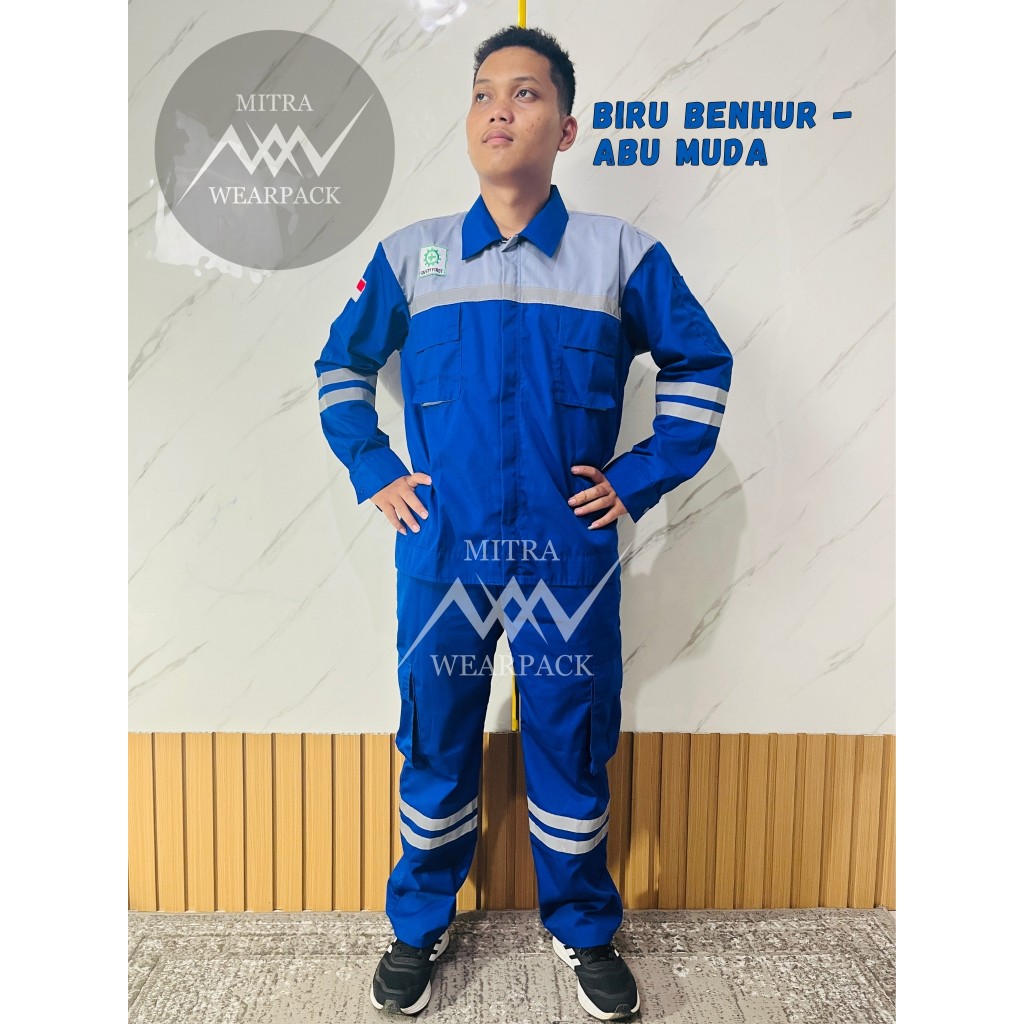 Wearpack Safety Setelan || Biru Benhur - Abu Muda