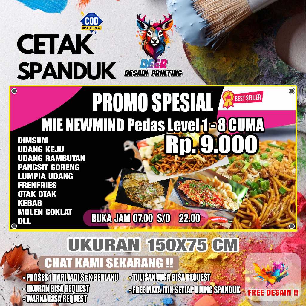 Cetak Spanduk Cetak Banner MIE NEWMIND Costom Desain