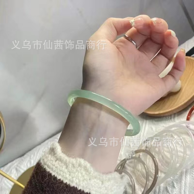 Gelang Giok Alami Ketebalan 6mm Gelang Bangle High Quality Aksesoris Wanita Elegan Hanfu