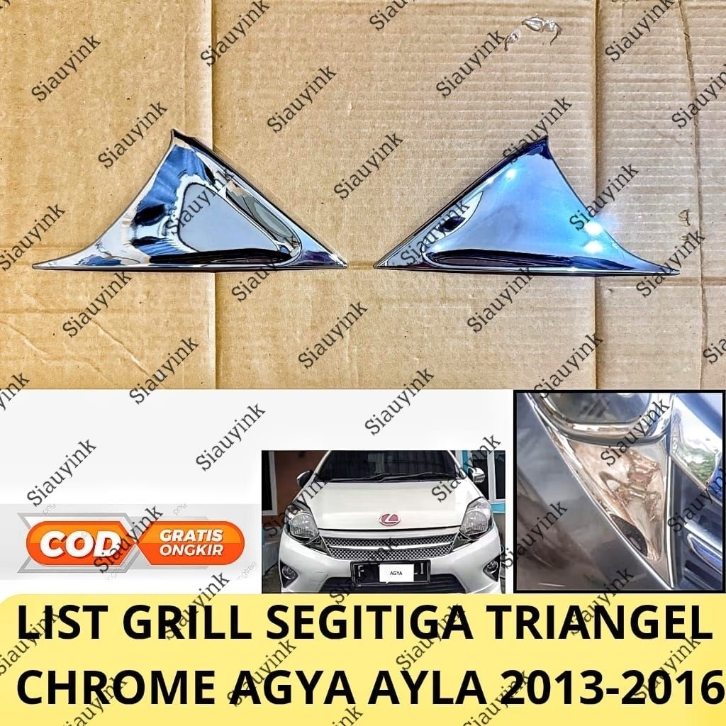 list grill segitiga depan Front Grill Triangel cover chrome Agya Ayla 2013 2014 2015 2016