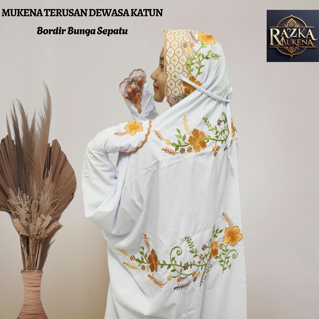 MUKENA TERUSAN DEWASA KATUN MIKRO MOTIF BORDIR BUNGA SEPATU