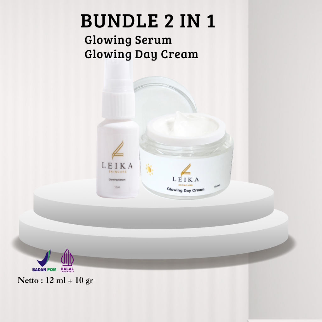 LEIKA SKINCARE Bundle 2 in1 Glowing Serum Pencerah Wajah dan Glowing Day Cream Jerawat BPOM Halal