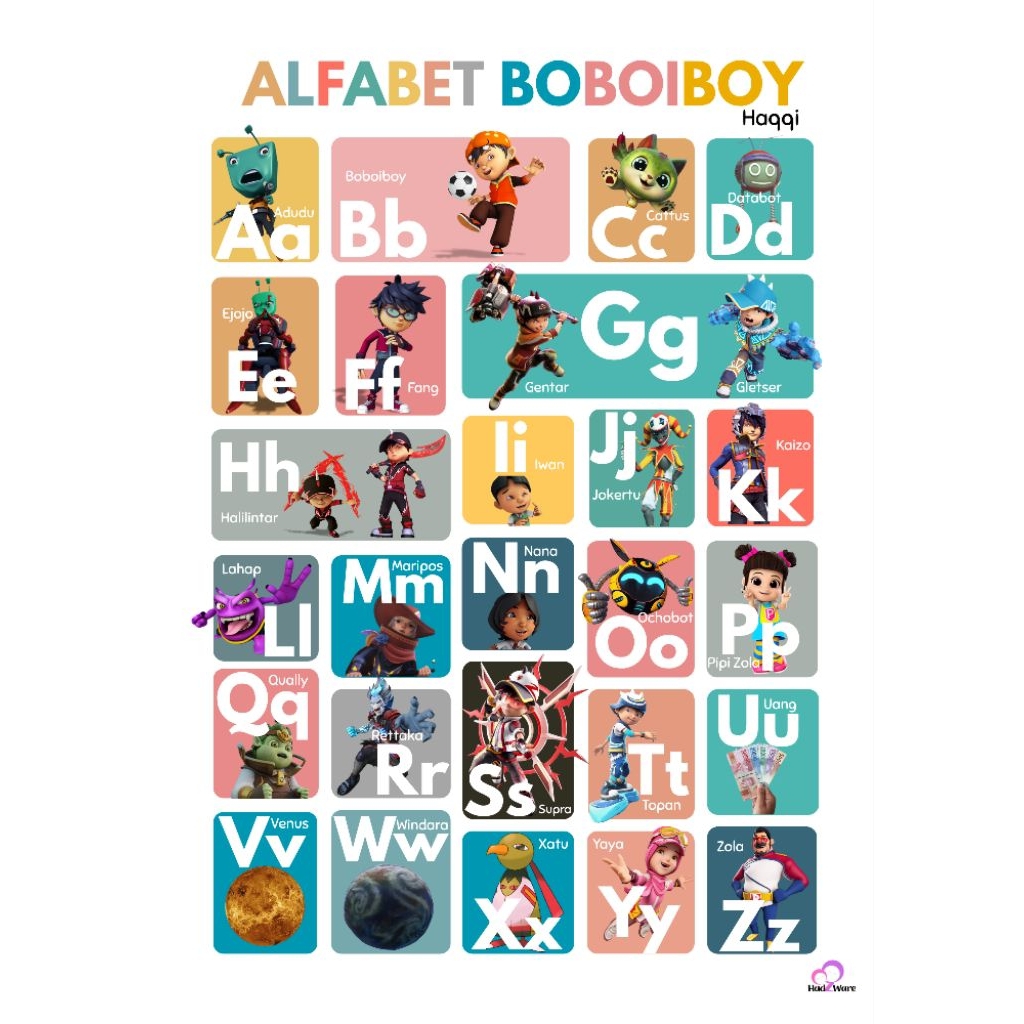 Poster Boboiboy Alfabet dan Angka
