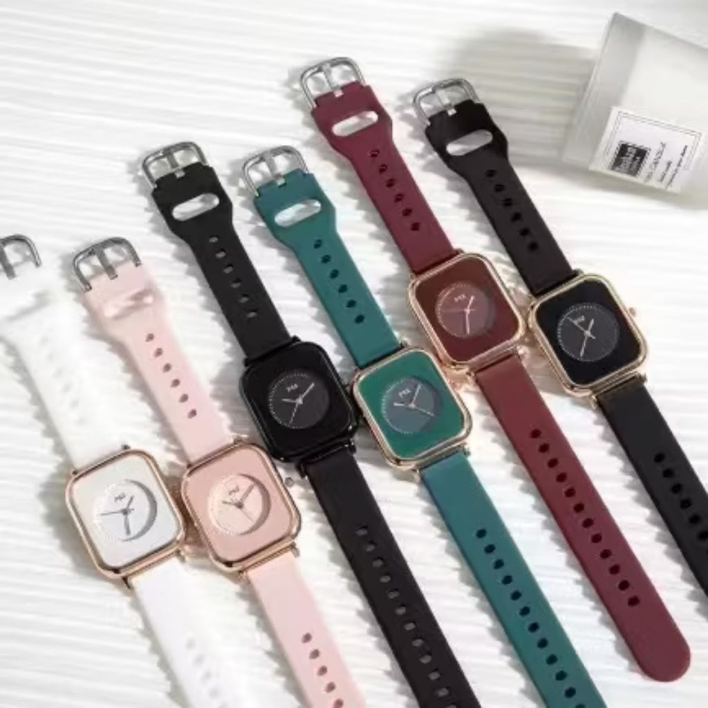 Jam Tangan Wanita Kekinian Strap Pu Dial Kotak Fashion Import