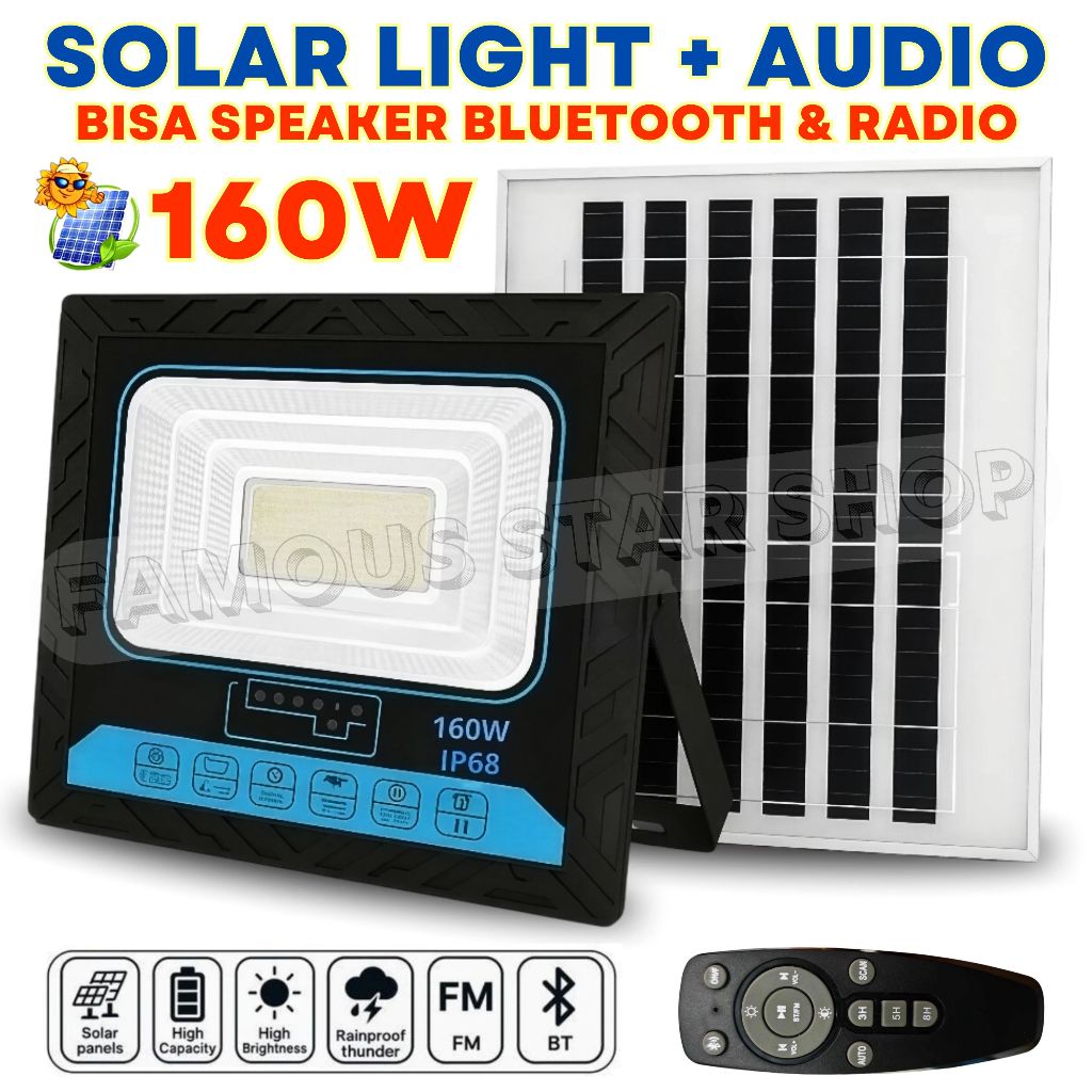 Lampu Solar 160W Bisa Speaker Blluetooth & Radio FM SUNPRO S- 1601 ORI Tahan 12 Jam| lampu Sorot Sol