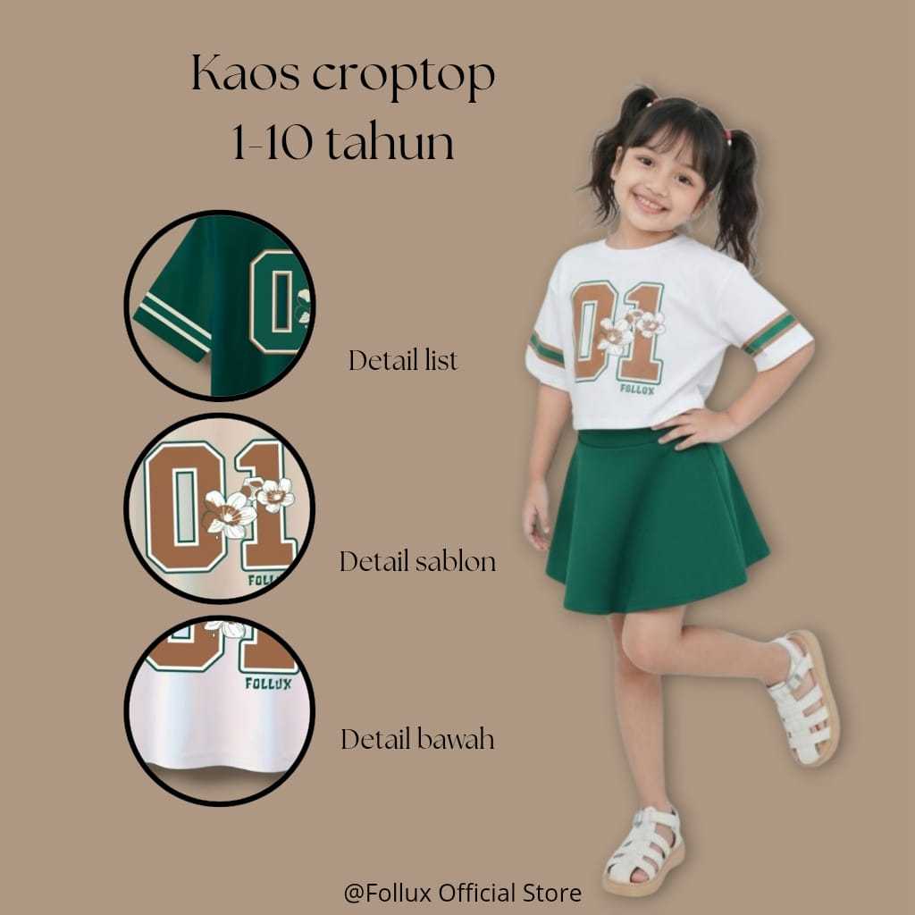 FOLLUX - Kaos Crop Top Anak Perempuan Baju Atasan Anak Cewek Korean Style