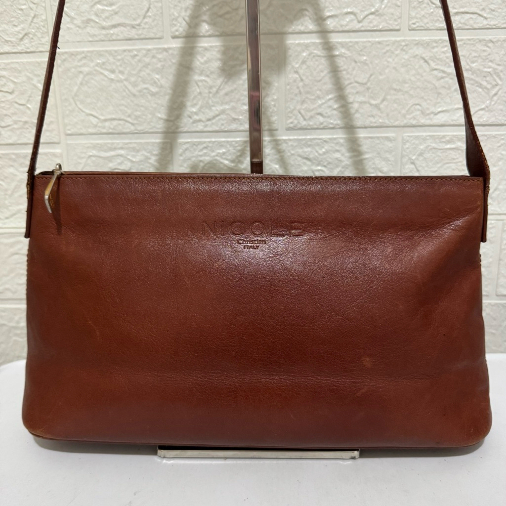 tas ketek kulit asli. tas long shoulder nicole italy. tas ketek. coklat
