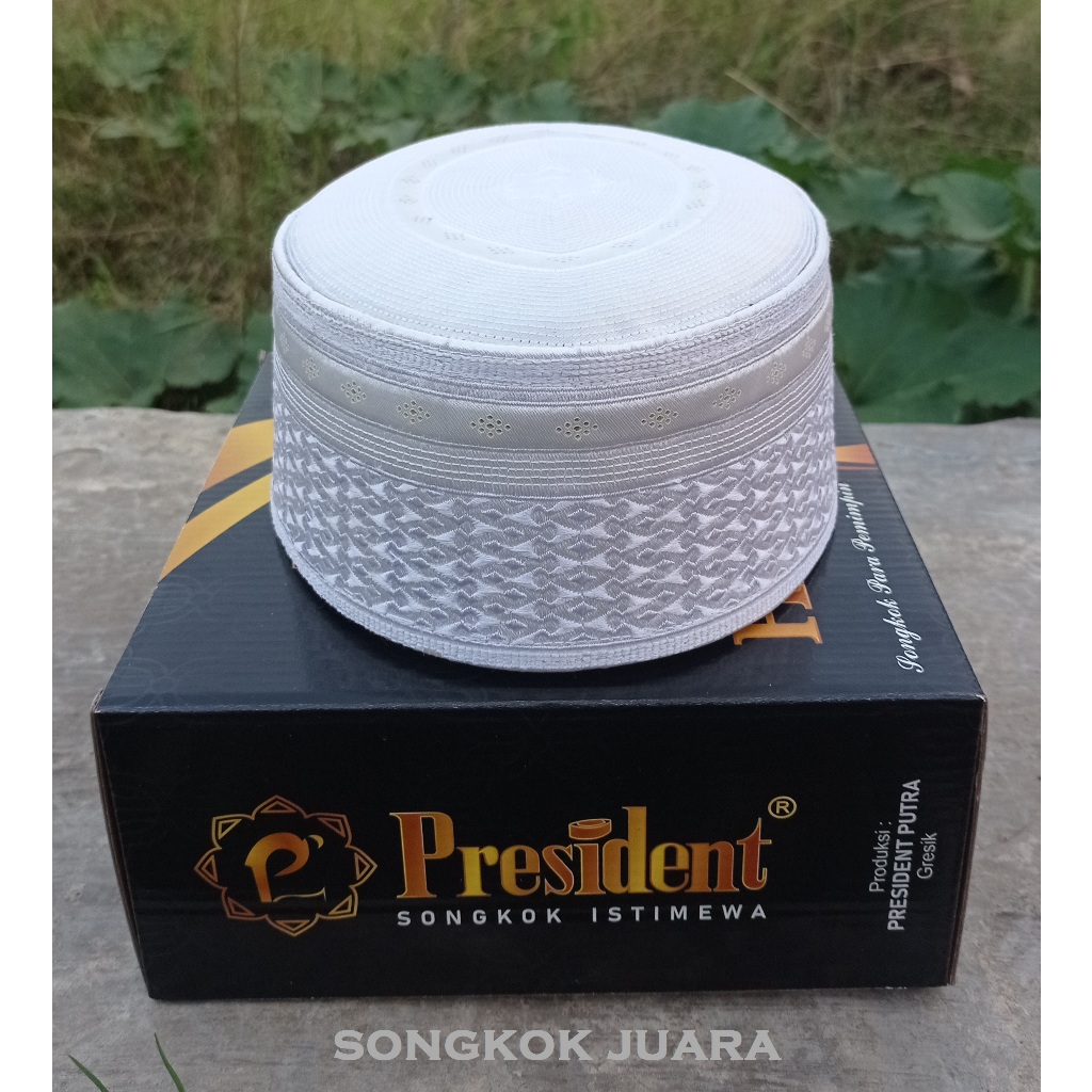 SONGKOK HAJI PUTIH kopiah PREMIUM MOTIF AL Hadiy President