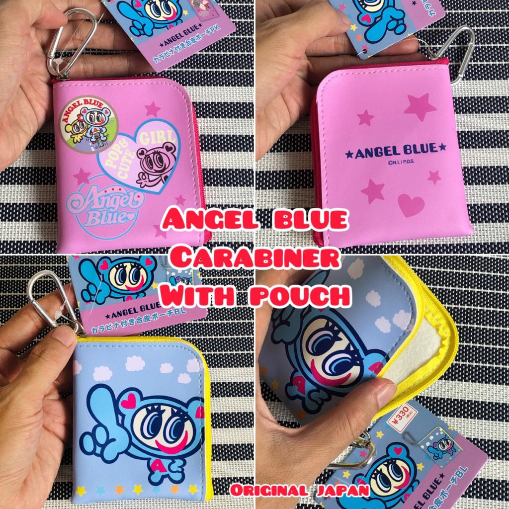 angel blue carabiner with pouch gantungan kunci dengan dompet  original japan