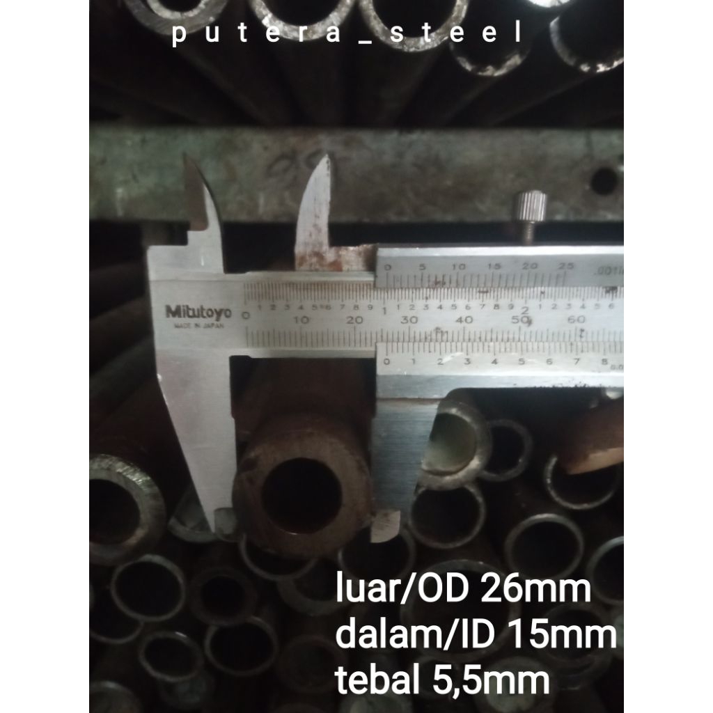 pipa besi seamles luar/OD 26mm dalam/ID 15mm tebal 5,5mm ukuran 10-100cm
