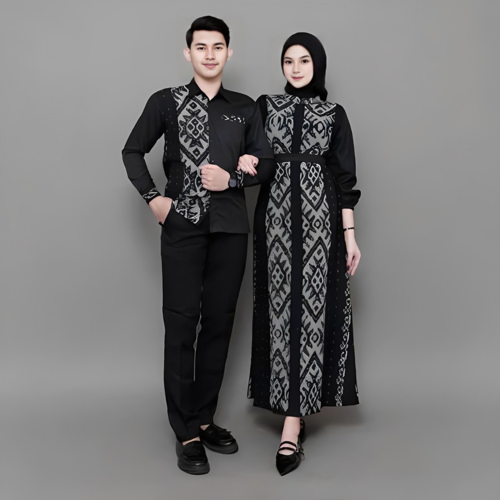 Baju Batik Couple Tenun Gamis Pria Wanita / Baju Batik Setelan Kondangan Lebaran Tunagan Kluarga