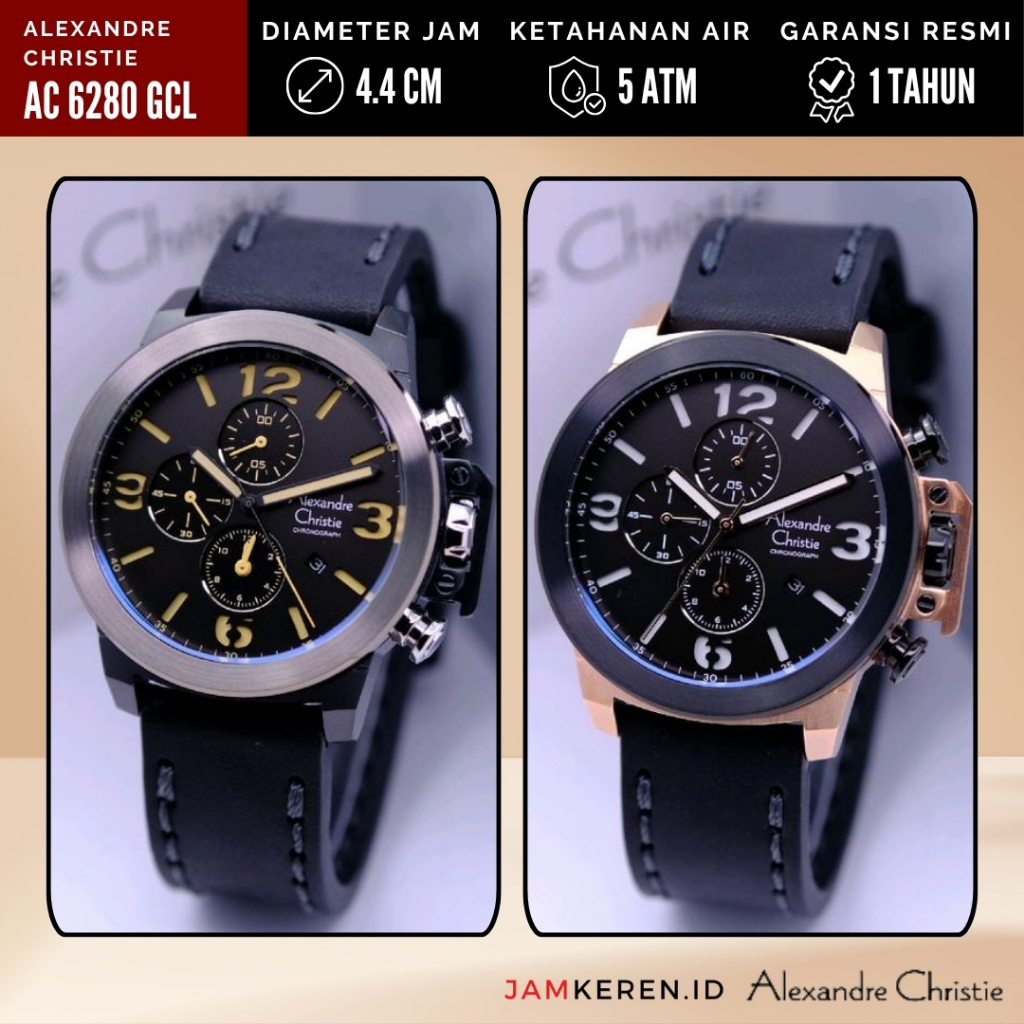 Jam Tangan Pria - Alexandre Christie - Jam Tangan AC - Jam Tangan Tali Kulit AC 6280 GCL Original
