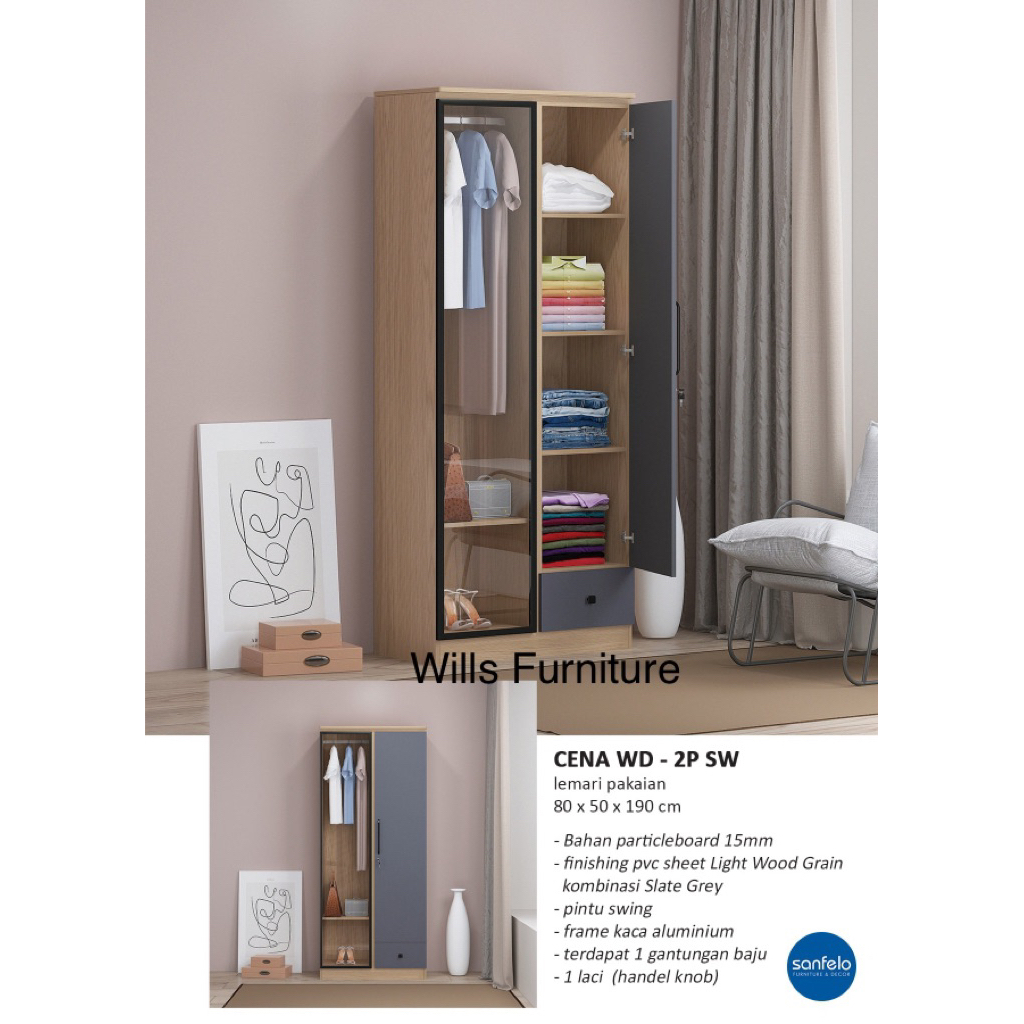 Lemari baju lemari pakaian minimalis 2 pintu lemari kaca