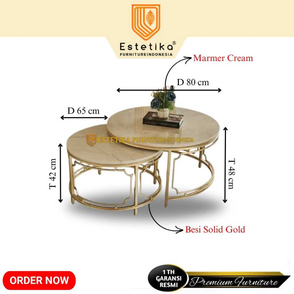 ESTETIKA FURNITURE INDONESIA Meja Tamu Minimalis Marmer Mozza (Coffee Table) Nesting D 80 cm Bulat S