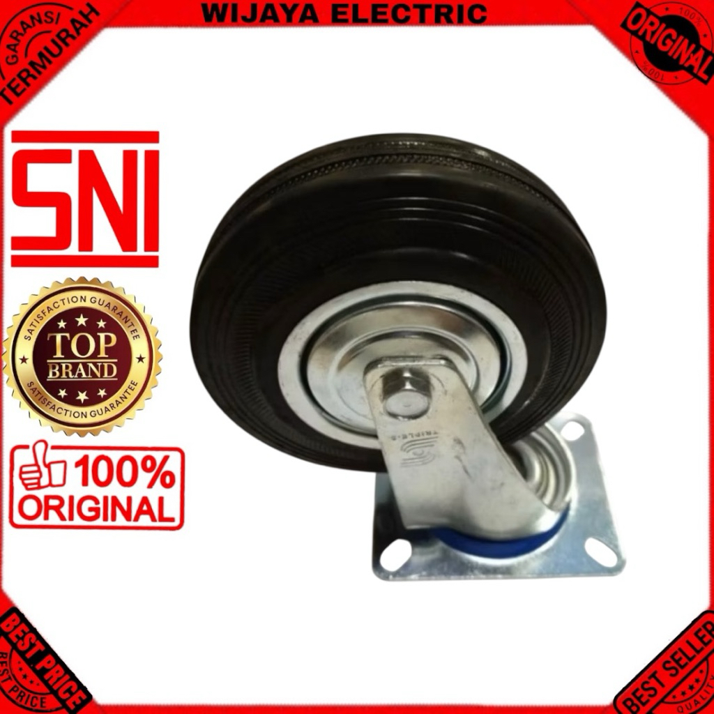 Roda troli karet hitam 5 inch Hidup roda gerobak karet troli