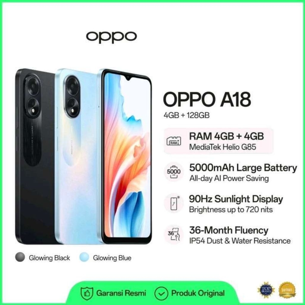 HP OPPO A18 4/128 GB - OPPO A18 RAM 4GB ROM 128GB GARANSI RESMI