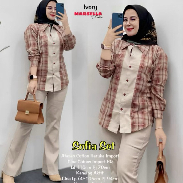 HARGA TURUN Alda Set setelan wanita atasan kemeja Katun import + celana chinos premium