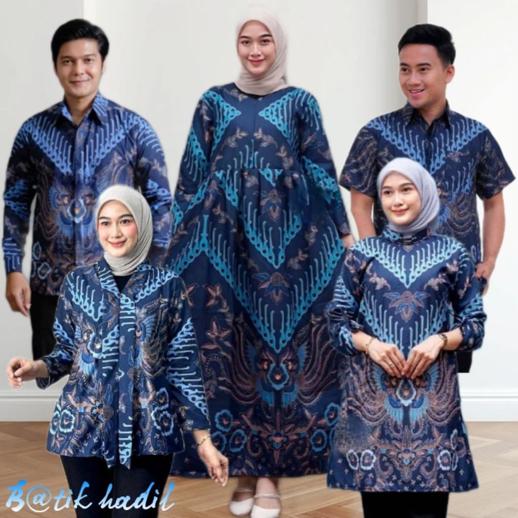 MOTIF KUPU WARNA BIRU | BAJU BATIK COUPLE KELUARGA AYAH IBU DAN ANAK LAKI--LAKI
