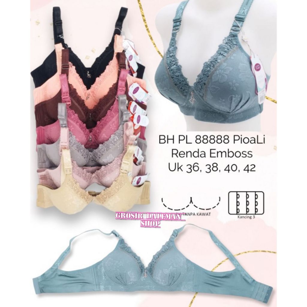 Bra BH Wanita PIAOLI PL 88888 bisa Tanpa Kawat Kancing 3 / BH PIAOLI Brukat Renda