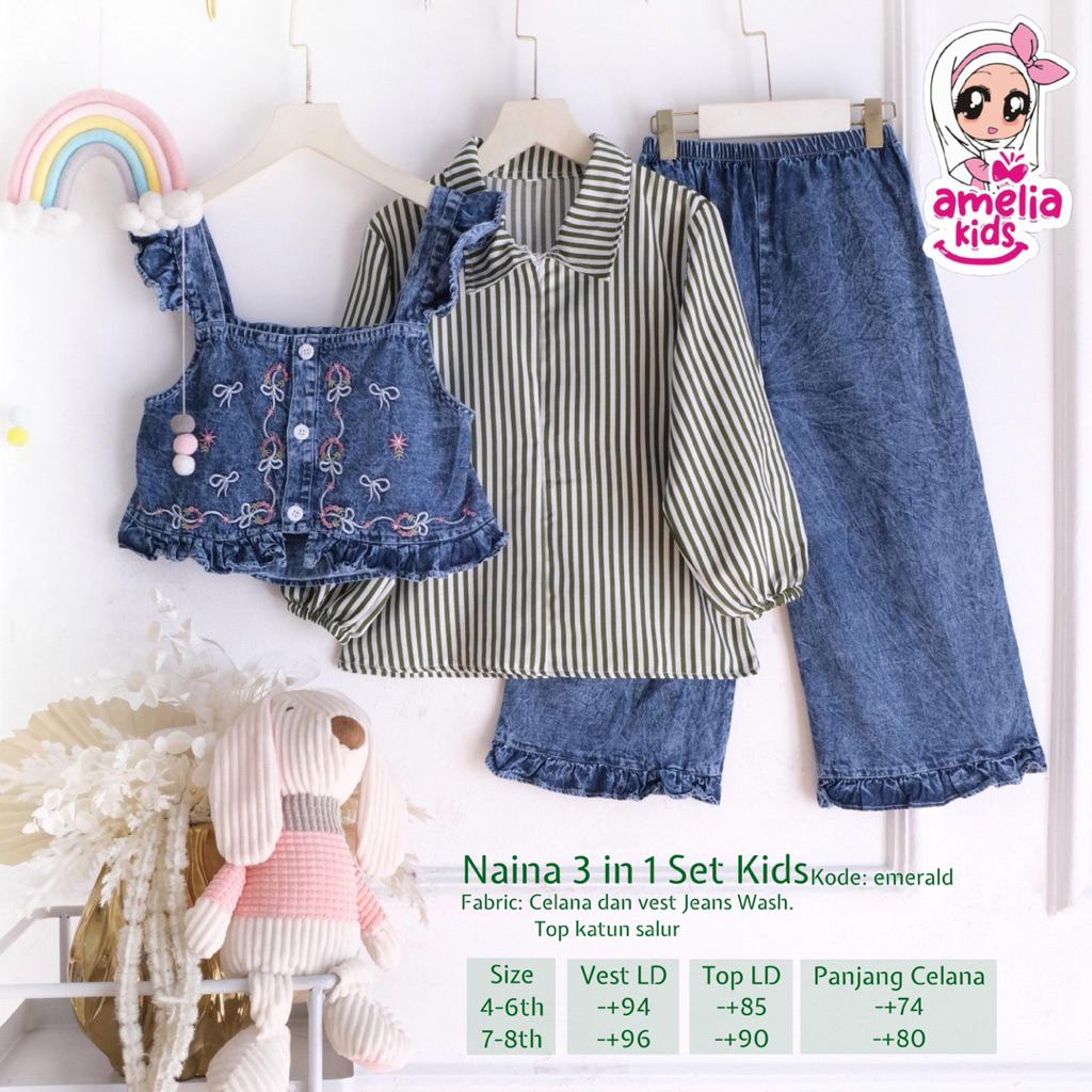 Setelan 3in1 Anak Naina Dilan Yoviana Alberti  Panda Jeny Grafisti Defda Peony Larisa Tifany Set Kid