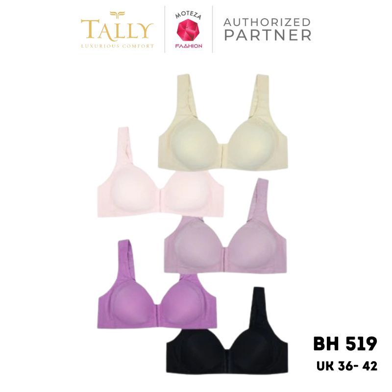 TALLY BH 519 Bra Tanpa Kawat Bahan Katun Busa Tipis CUP B - C Kait 4 Bra Bukaan Depan Bh Harian