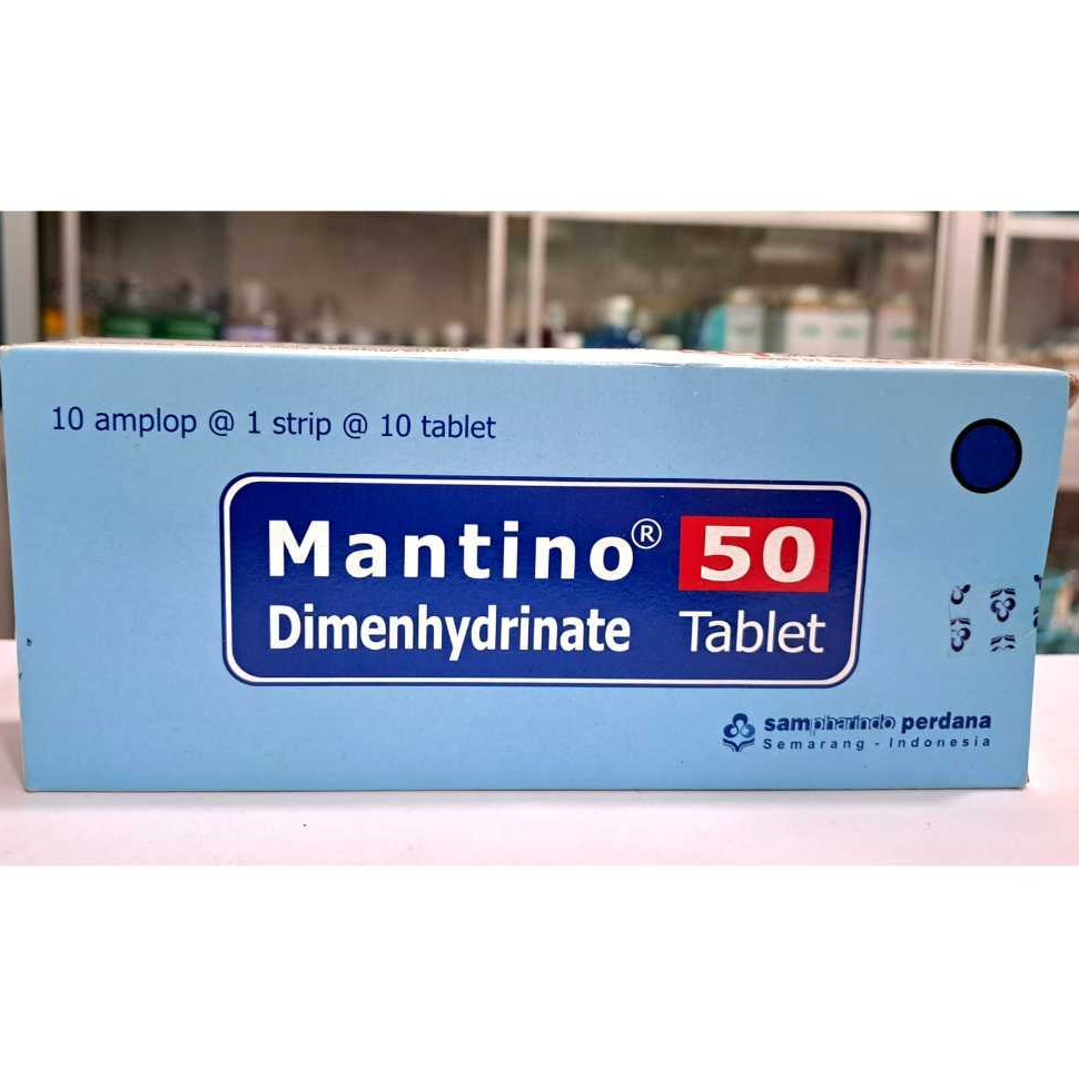 MANTINO 50MG (1 KOTAK ISI 100 TABLET) - MENCEGAH MABUK PERJALANAN/VERTIGO/MUAL/MUNTAH